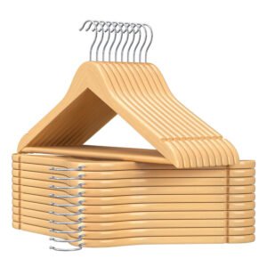 Perchas de Madera Natural con Ganchos Metálicos Giratorios – Diseño Elegante, Resistente y Antideslizante