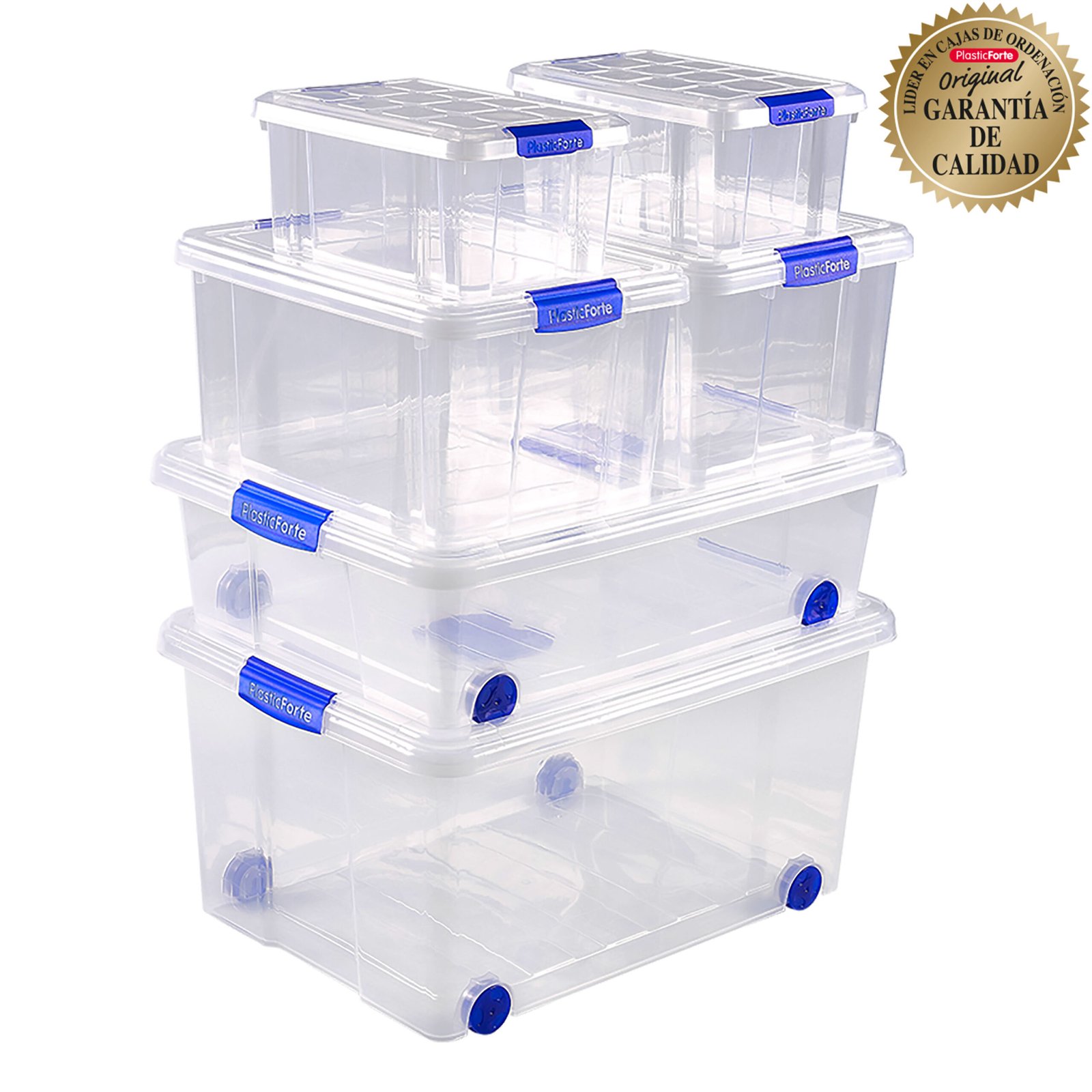 Caja de plástico transparente con ruedas y tapa – varias capacidades 30L a 130L
