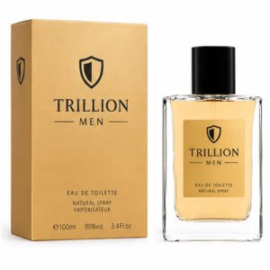 Frasco y caja de la colonia masculina Trillion Men de Sensinity de 100 ml