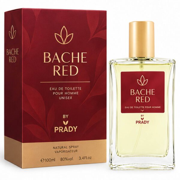 Frasco y caja de la colonia unisex Bache Red By Prady de 100 ml