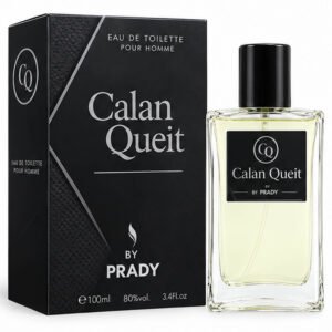 Frasco y estuche negro de la colonia masculina Calan Queit Men By Yesensy de 100 ml.