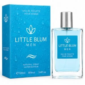 Vista frontal del frasco y la caja de Little Blum Men By Prady 100 ml.
