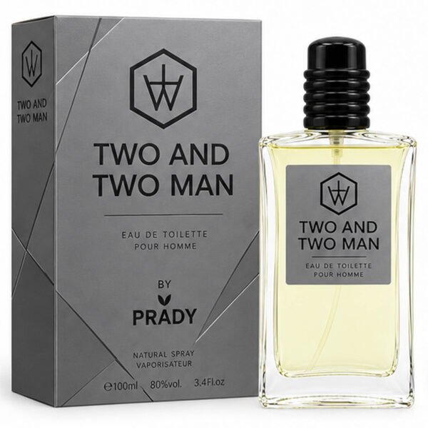 Frasco y caja de la colonia masculina Two And Two Man By Prady de 100 ml