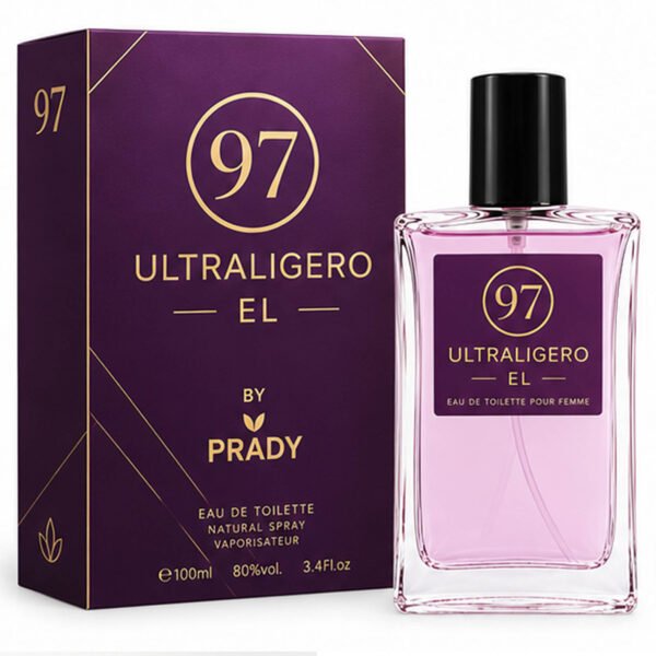 Frasco y caja de la colonia masculina Ultraligero El By Prady de 100 ml