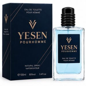 Frasco y caja de la colonia masculina Yesen Pour Homme By Prady de 100 ml.