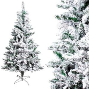 árbol de navidad nevado verde abeto pelo plano base metálica