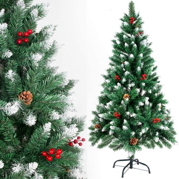 árbol de navidad decorado premium efecto nevado ramas frondosas