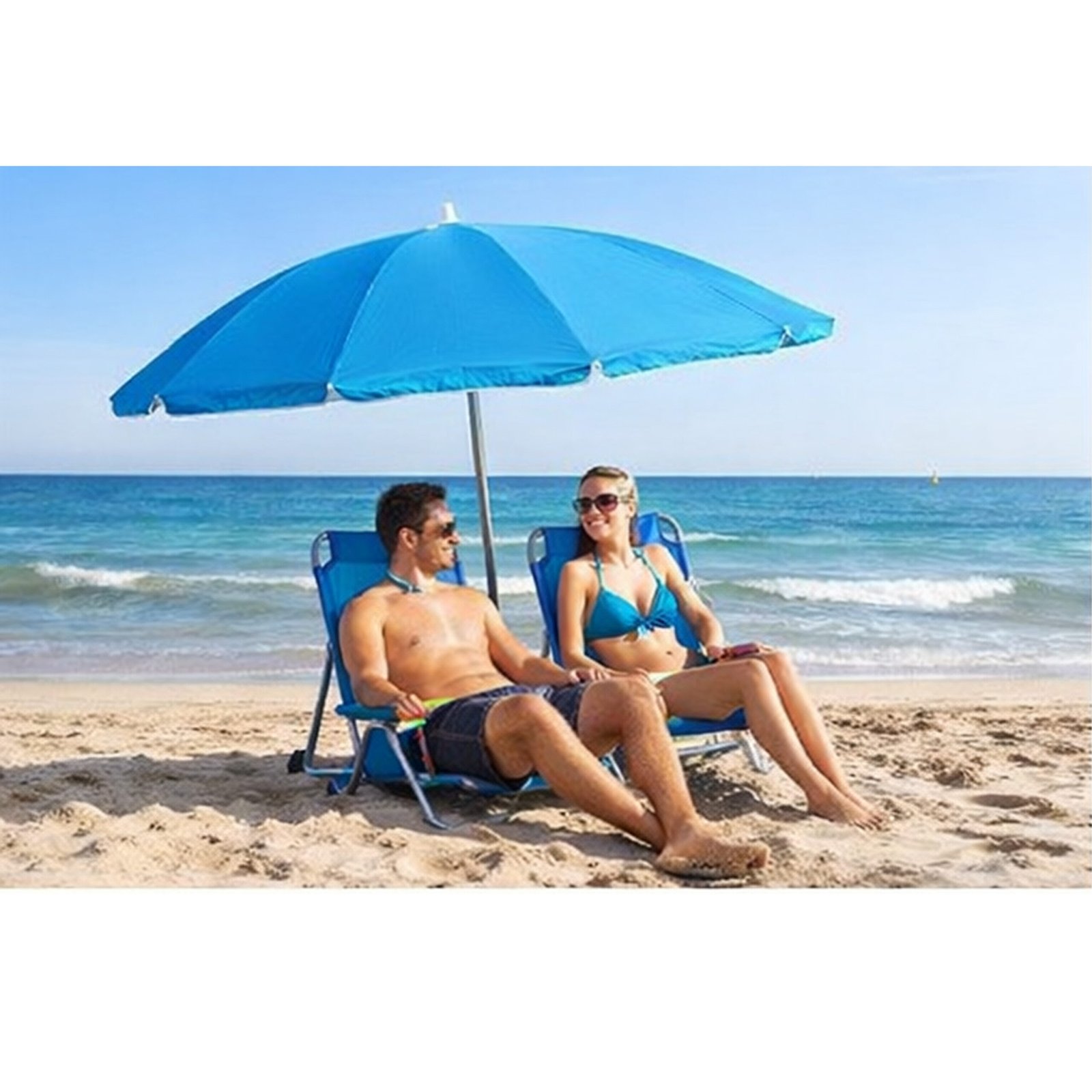 sombrilla playa 220 cm UV50 mástil inclinable aluminio azul