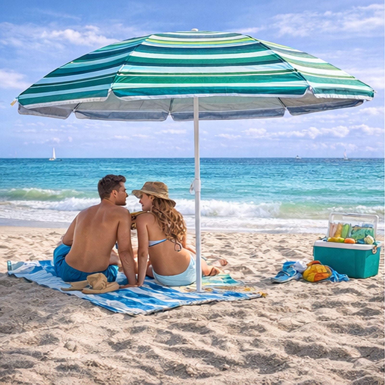 Sombrilla de Playa 200 cm Inclinable | Protección Solar UPF 50+ UVA | Mástil Extensible con Punta para Arena | 3 Colores Disponibles | Ligera con Funda de Transporte - Imagen 2