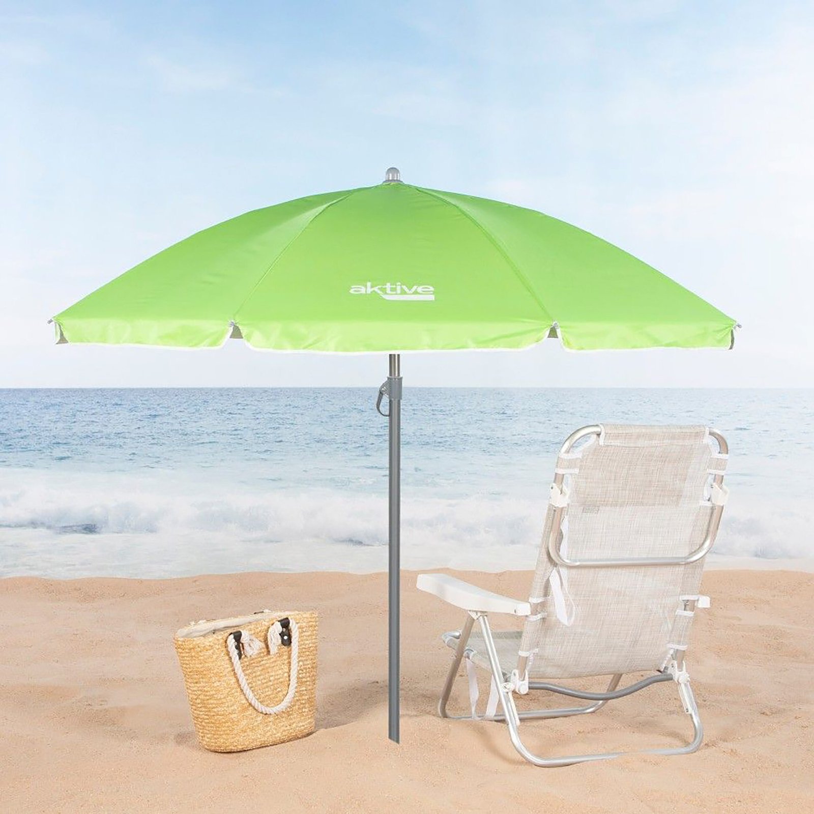 Sombrilla de Playa Ø220 cm con Mástil Inclinable y Regulable 28/32 mm | Tejido Poliéster UV50 con Revestimiento Plateado | 8 Varillas Fibra de Vidrio Antiviento | Mástil Aluminio Ultrarresistente + Bolsa Transporte - Imagen 10