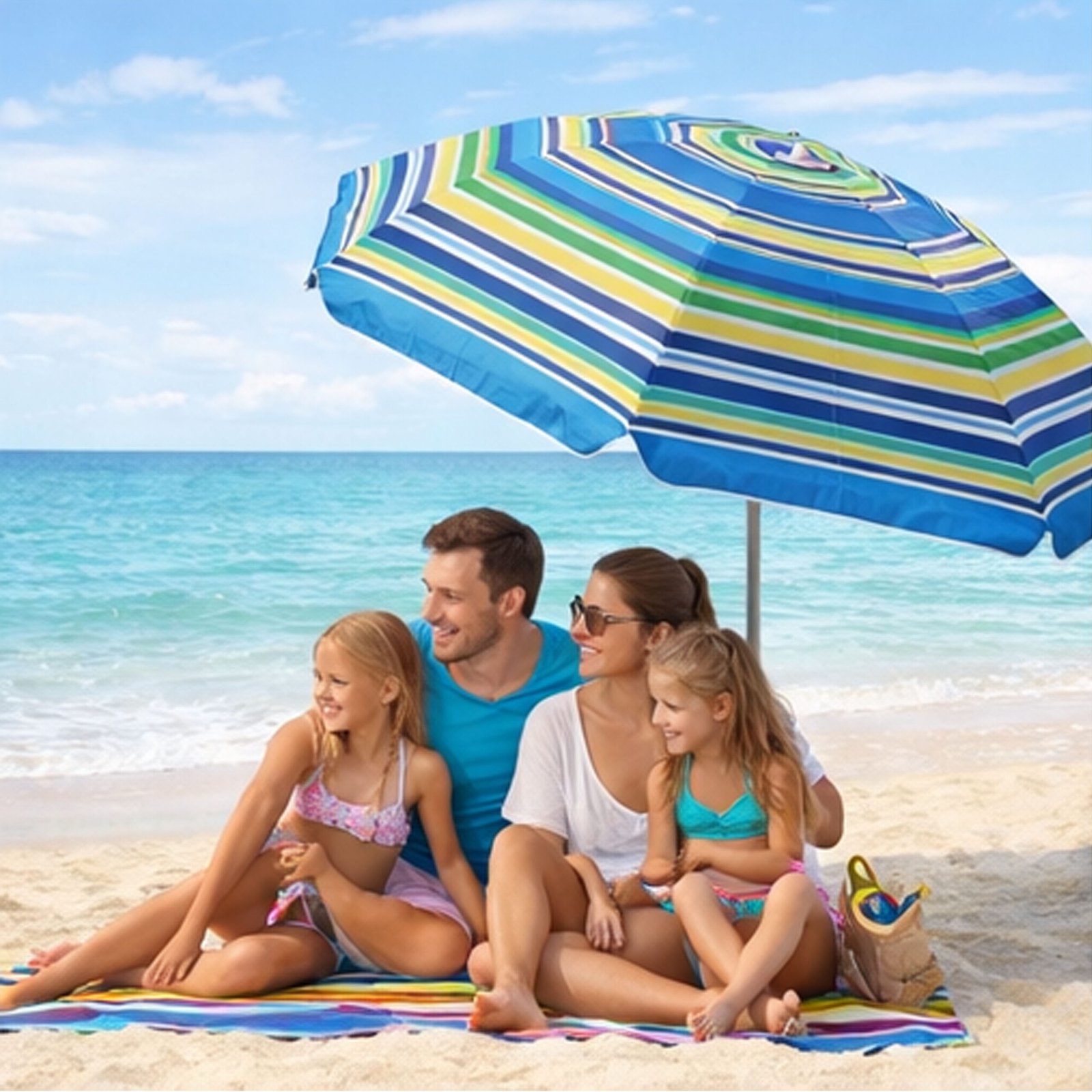 Sombrilla de Playa 200 cm | Protección UV FPU100+ | 8 Varillas Reforzadas de Fibra de Vidrio y Aleación de Aluminio | Inclinación Ajustable | Anclaje Espiral para Arena | Ligera, Elegante y Portátil | Bolsa de Transporte Incluida - Imagen 4