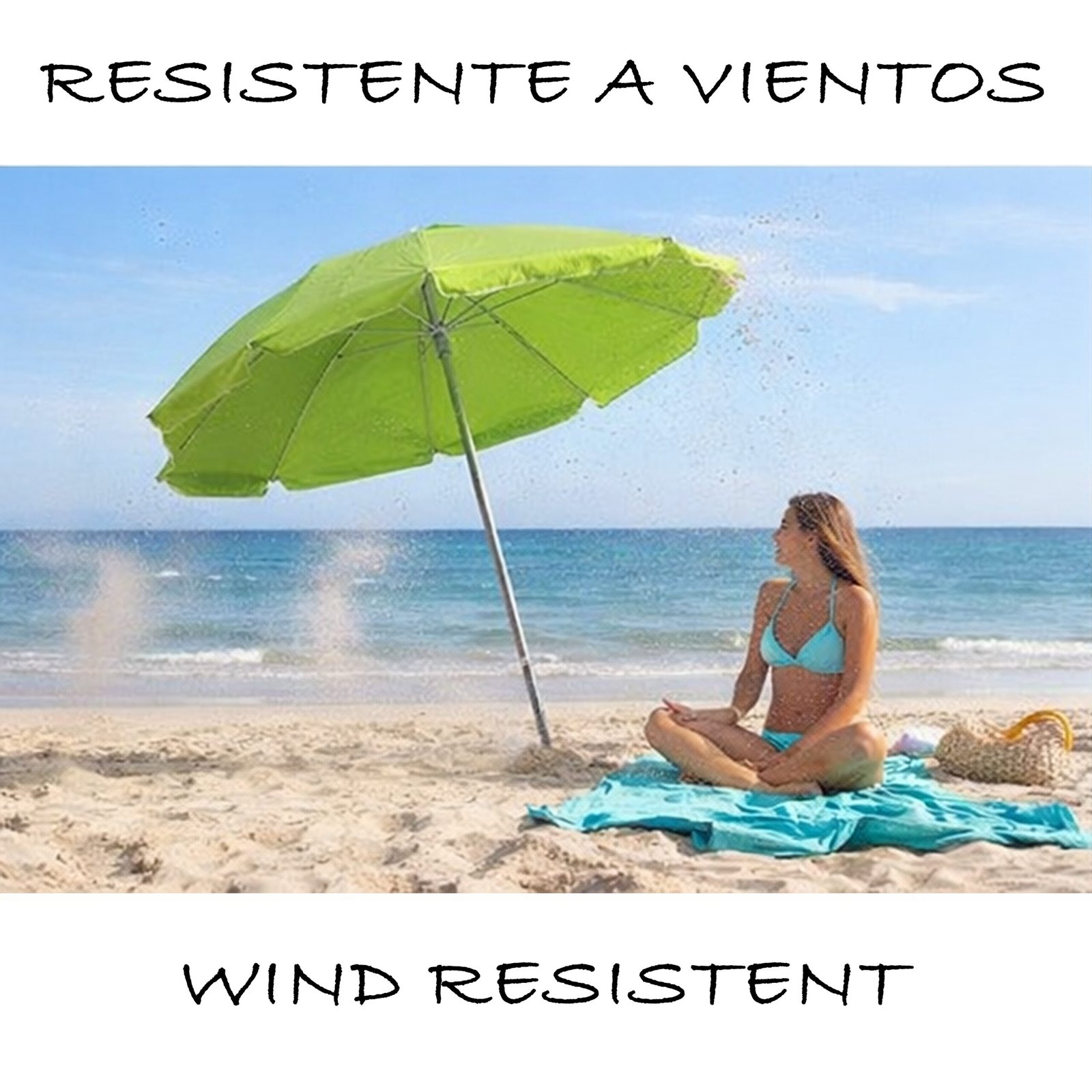 Sombrilla de Playa Ø220 cm con Mástil Inclinable y Regulable 28/32 mm | Tejido Poliéster UV50 con Revestimiento Plateado | 8 Varillas Fibra de Vidrio Antiviento | Mástil Aluminio Ultrarresistente + Bolsa Transporte - Imagen 4