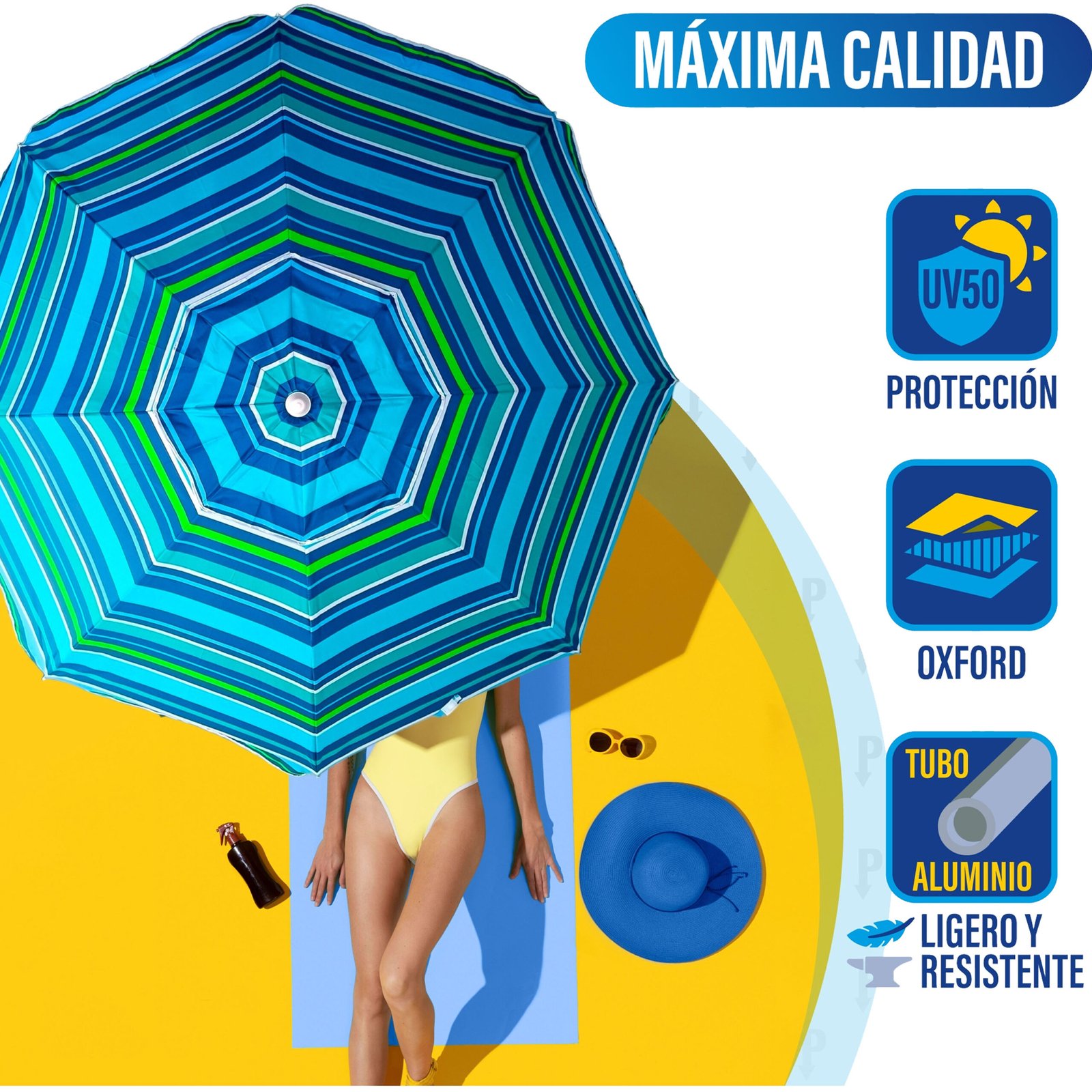 Sombrilla de Playa 200 cm | Protección UV FPU100+ | 8 Varillas Reforzadas de Fibra de Vidrio y Aleación de Aluminio | Inclinación Ajustable | Anclaje Espiral para Arena | Ligera, Elegante y Portátil | Bolsa de Transporte Incluida - Imagen 7
