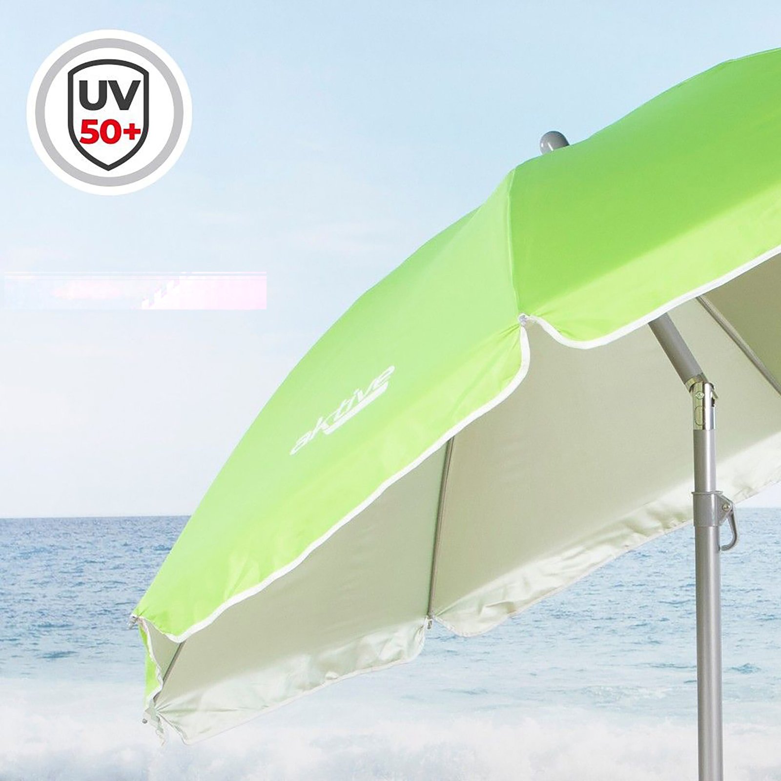 Sombrilla de Playa Ø220 cm con Mástil Inclinable y Regulable 28/32 mm | Tejido Poliéster UV50 con Revestimiento Plateado | 8 Varillas Fibra de Vidrio Antiviento | Mástil Aluminio Ultrarresistente + Bolsa Transporte - Imagen 9