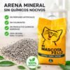 Infografía de arena mineral para gatos 100% natural sin químicos ni perfumes artificiales Mi Mascota Feliz