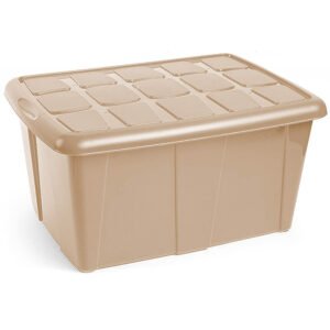 Caja de almacenamiento de 60 litros en color beige translúcido de diseño neutro en MegaSharkCo.