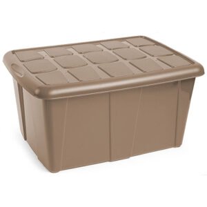 Caja de almacenamiento de 60 litros en color marrón palo para decoración de interiores en MegaSharkCo.