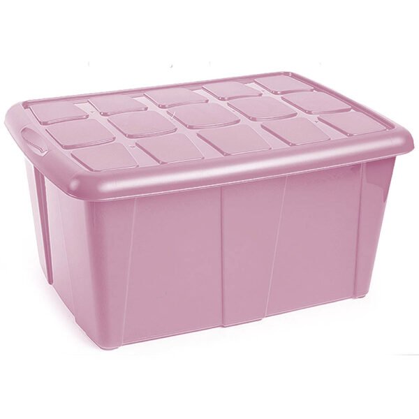 Caja organizadora de 60 litros en tono rosa palo pastel de MegaSharkCo.