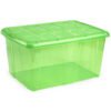 Caja organizadora de 60 litros en verde translúcido para fácil identificación de contenido en MegaSharkCo.