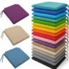 Pila de cojines para silla de 40x40x3 cm en varios colores con muescas traseras y cojines flotantes individuales, tela resistente y transpirable.
