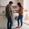 Pareja utilizando papel secamanos para limpieza del hogar y electrodomésticos