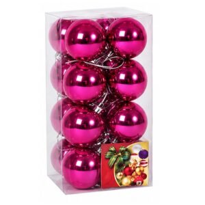Set de 16 bolas de Navidad fucsia brillante de 5 cm en blíster transparente de MegaSharkCo.