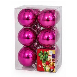 Set de 12 bolas de Navidad fucsia brillante de 6 cm en blíster transparente de MegaSharkCo.