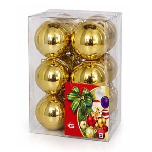 Set de 12 bolas de Navidad oro brillante de 6 cm en blíster transparente de MegaSharkCo.