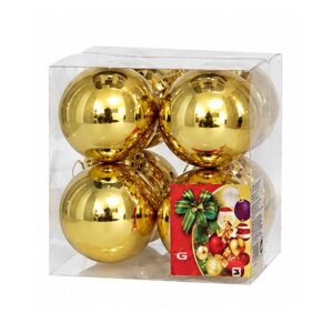 Set de 8 bolas de Navidad oro brillante de 7 cm en blíster transparente de MegaSharkCo.