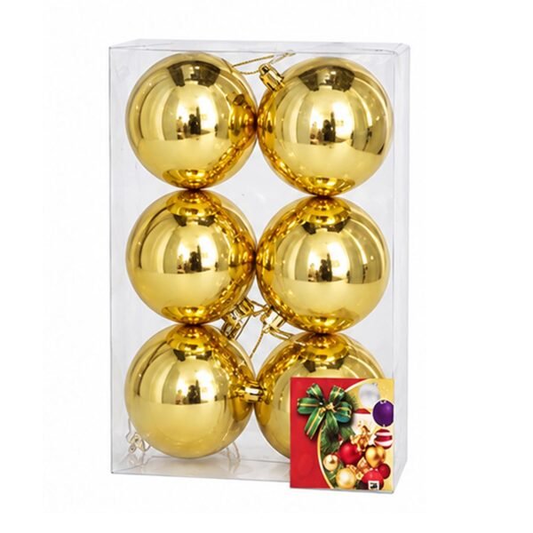 Set de 6 bolas de Navidad oro brillante de 8 cm en blíster transparente de MegaSharkCo.