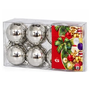 Set de 8 bolas de Navidad plata brillante de 3 cm en blíster transparente de MegaSharkCo.