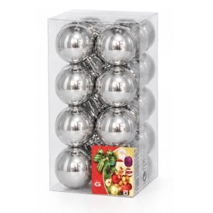 Set de 16 bolas de Navidad plata brillante de 5 cm en blíster transparente de MegaSharkCo.