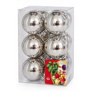 Set de 12 bolas de Navidad plata brillante de 6 cm en blíster transparente de MegaSharkCo.