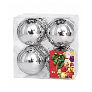 Set de 8 bolas de Navidad plata brillante de 7 cm en blíster transparente de MegaSharkCo.