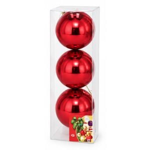 Set de 3 bolas de Navidad rojas brillantes de 10 cm en blíster transparente de MegaSharkCo.
