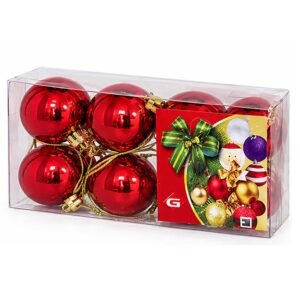 Set de 8 bolas de Navidad rojas brillantes de 3 cm en blíster transparente de MegaSharkCo.