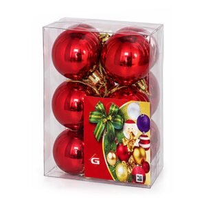 Set de 6 bolas de Navidad rojas brillantes de 4 cm en blíster transparente de MegaSharkCo.