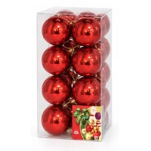 Set de 16 bolas de Navidad rojas brillantes de 5 cm en blíster transparente de MegaSharkCo.