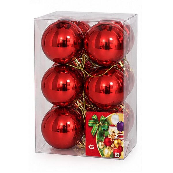 Set de 12 bolas de Navidad rojas brillantes de 6 cm en blíster transparente de MegaSharkCo.