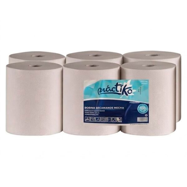Pack de 6 rollos de papel secamanos precortado de celulosa pura