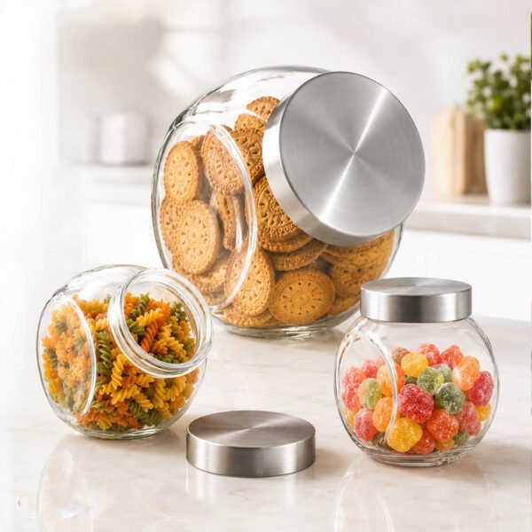 Set de tarros de vidrio herméticos multiposición rellenos con alimentos secos y galletas
